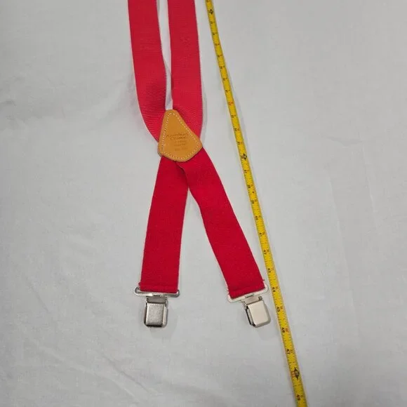 USA Vintage 70's Red CANVAS Straps TOP-GRAIN Leather CLIPS 46" X 2" Suspenders. - Picture 16 of 17